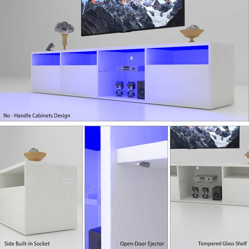 82.67" TV Console with Storage Cabinets, Full RGB Color Selection and 31 Modes Changing Lights for TVs Up to 70"