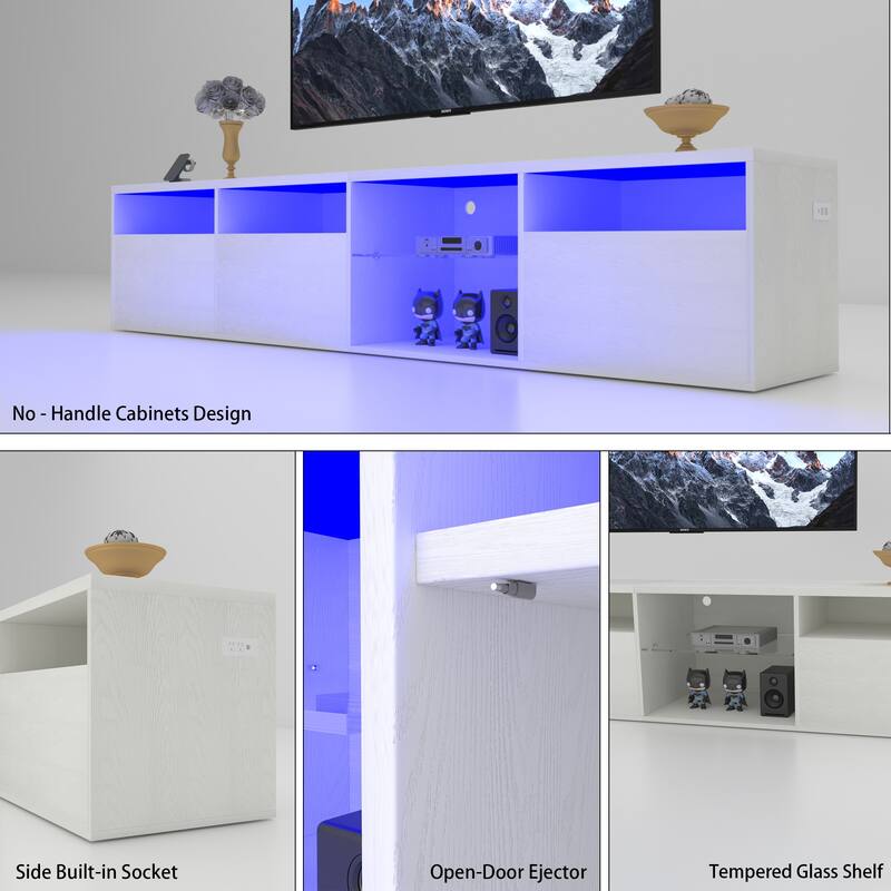White 83" TV Console with RGB Lights & Storage for TVs Up to 70"