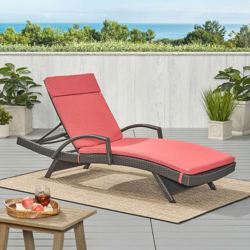 Roomfitters Chaise Lounge Cushion Set, Without Chaise Lounge, Water-Resistant Fabric with Secure Ties (Set of 2) - Red