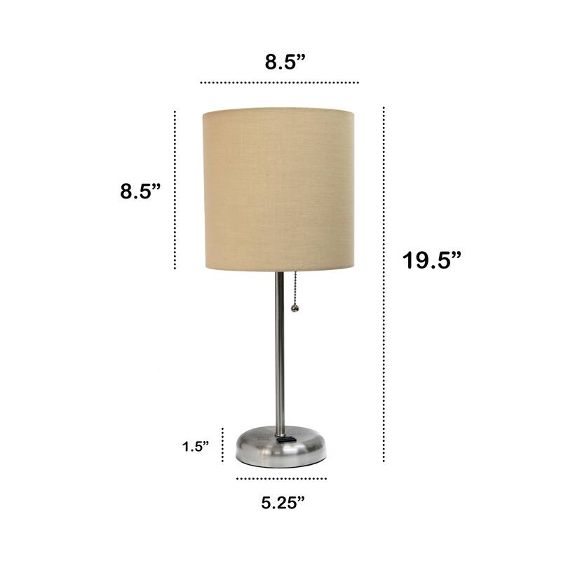 19.5" Power Outlet Metal Lamp in Steel w Aqua Shade