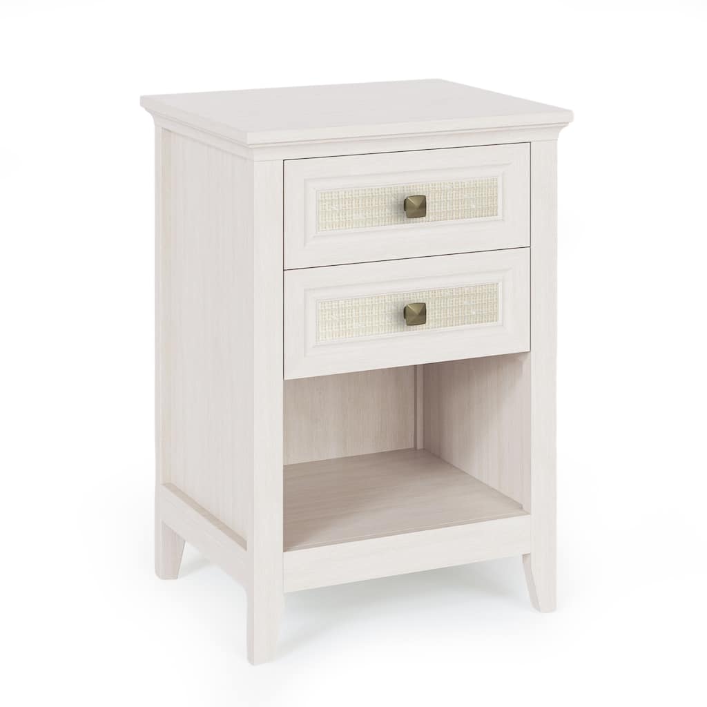 Wood Accent Boho Nightstand with 2 rattan Drawers