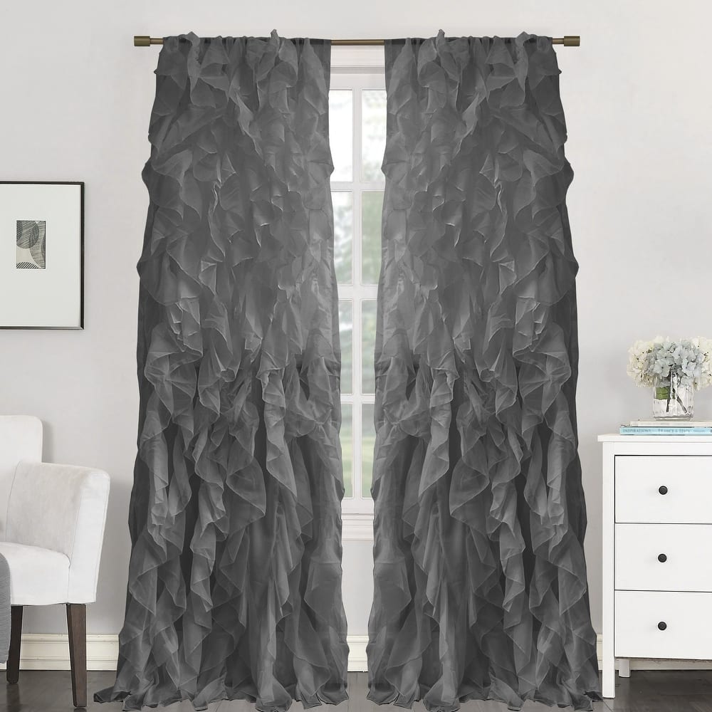 Sweet Home Collection Chic Sheer Voile Vertical Ruffled Tier Window Single Panel Curtain - 96" Long