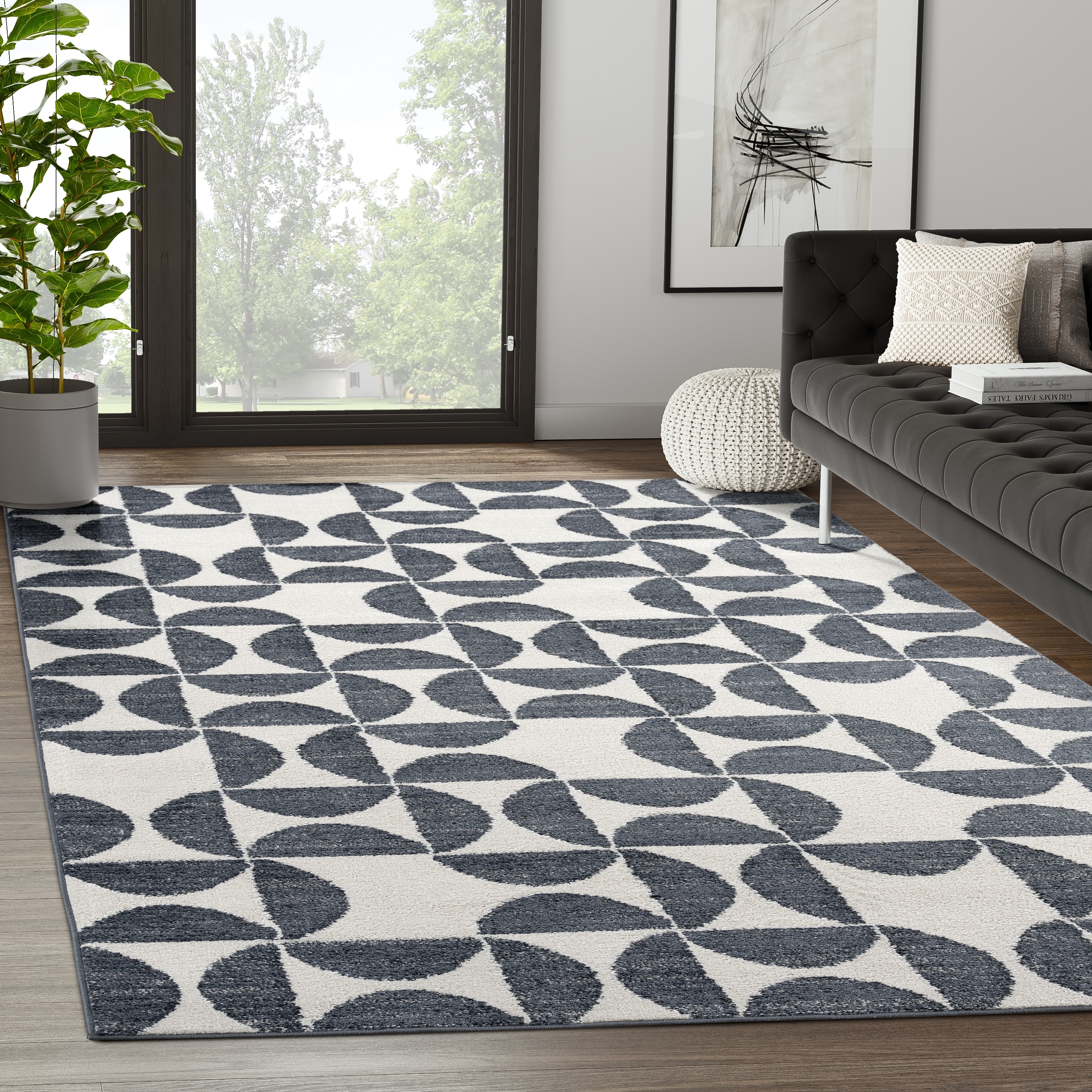 Abani Rugs Nuevo NUE170A High-contrast Charcoal and Ivory Area Rug