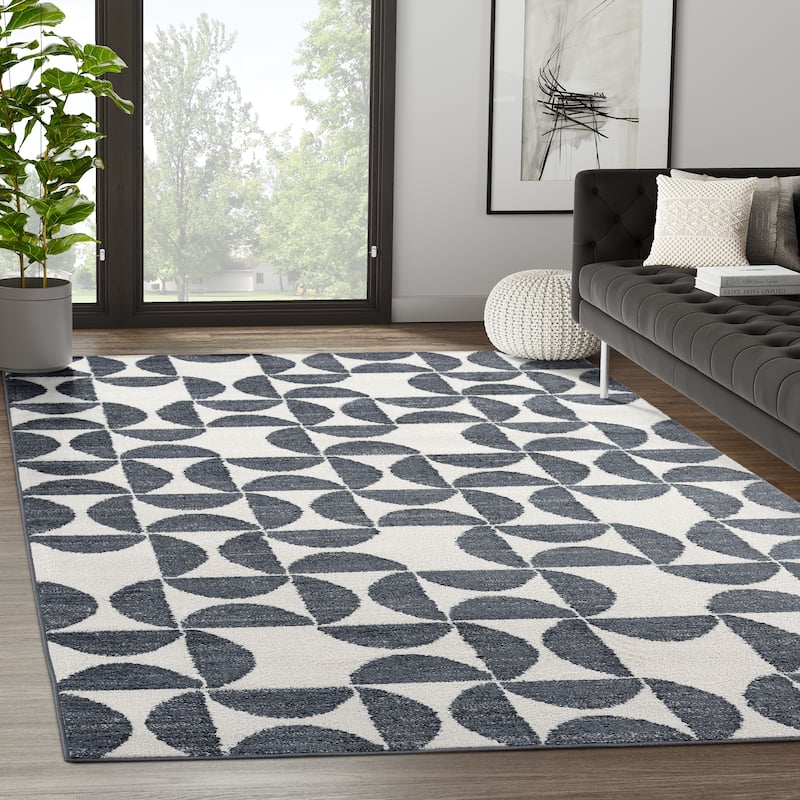 Abani Rugs Nuevo NUE170A High-contrast Charcoal and Ivory Area Rug - 7'9" x 10'2" - Cream