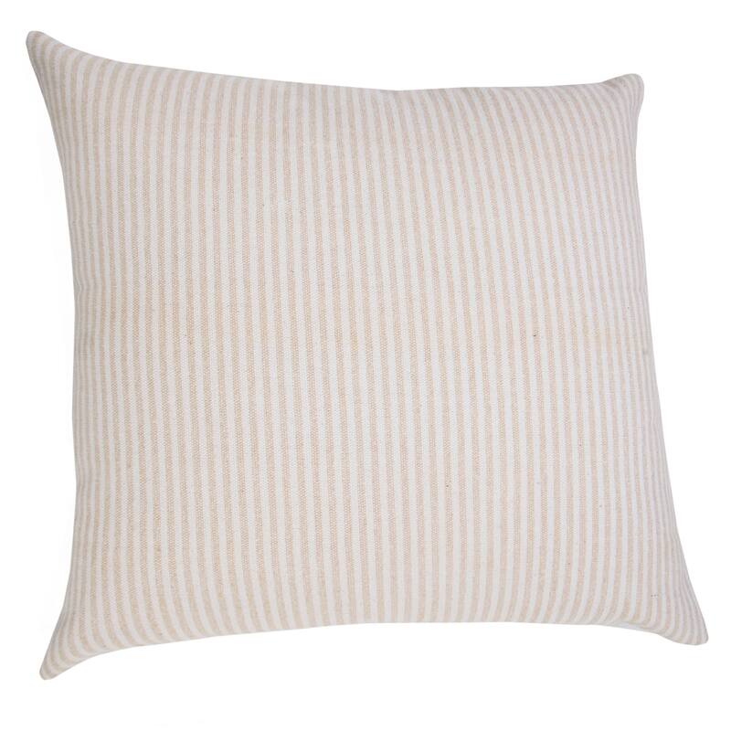 20" Beige and White Hand Woven Stonewash Striped Square Throw Pillow