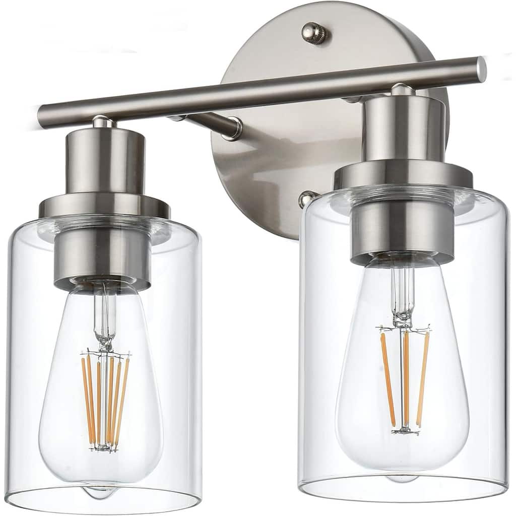 2-Light Bathroom Light Fixtures, Brushed Nickel Modern Vanity Lights Over Mirror with Clear Glass Shade, Bathroom Wall Lamp