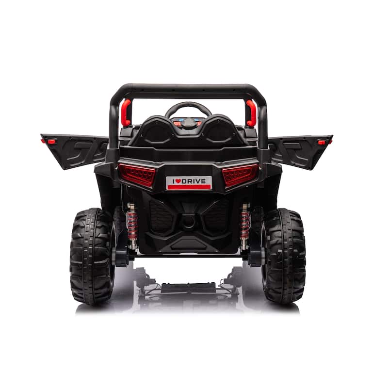 Kids Recreational Vehicle with Light Control, Ride on Off-Road Vehicle with Leather Seats, Black Electric Vehicle Toy for Garden