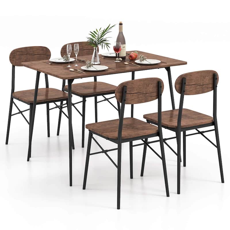 Costway 5-Piece Dining Table Set for 4 Modern Kitchen Dining Room - See Details - Rustic Brown