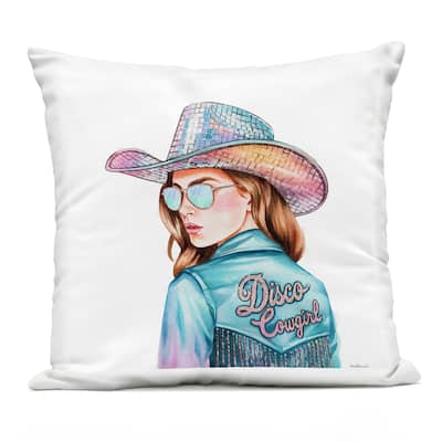 Stupell Disco Cowgirl Portrait Printed Outdoor Throw Pillow Design by Amanda Greenwood
