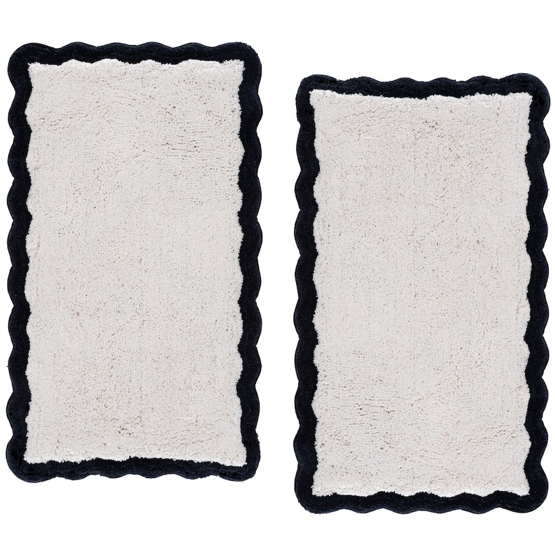 SAFAVIEH Home Ziggy Scalloped Boarder Bathmat (Set of 2) - Blue/White - 21"W x 34"L
