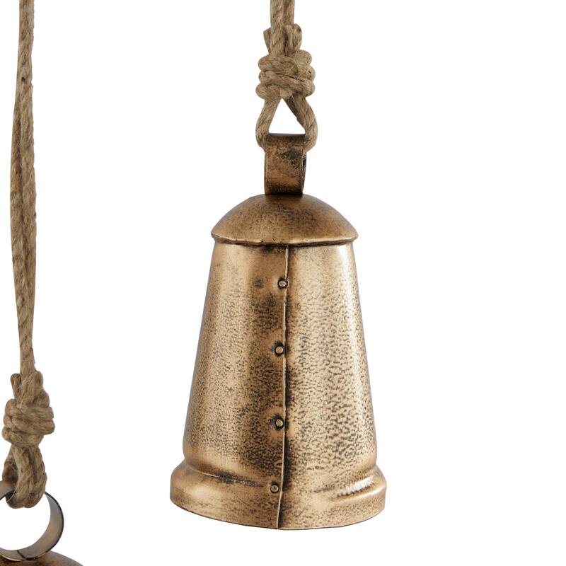 Gray, Red, Black or Bronze Metal Tibetan Inspired Decorative Cow Bell with Jute Hanging Rope (Set of 3)