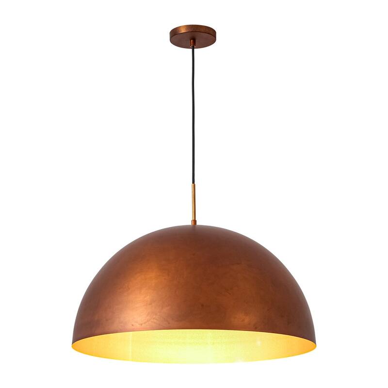 Oversized Aged Copper Barn Style Large Iron Dome Pendant Light - 23 Inches