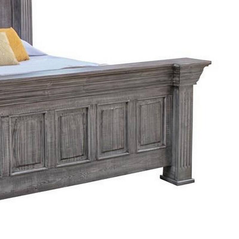 Siya Queen Size Bed, Clean Rustic Headboard and Footboard, Gray Finish