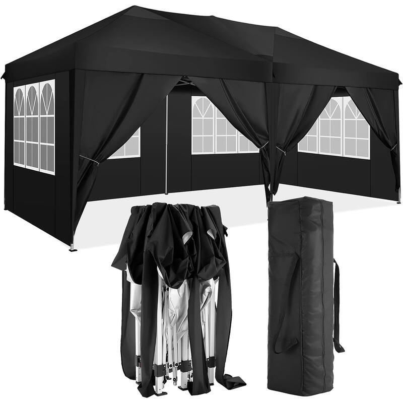 10'x20'Folding Canopy with 6 Removable Sidewalls Outdoor Event Shelter Gazebo Portable Tents for Parties Beach Camping