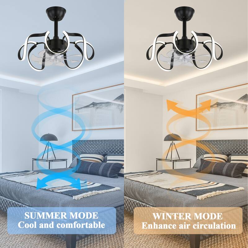 Cusp Barn 19 Inch Modern Ceiling Fan with Lights, 3 Color Dimable LED Light, 6 Speeds Reversible Bladeless Fandelier for Bedroom