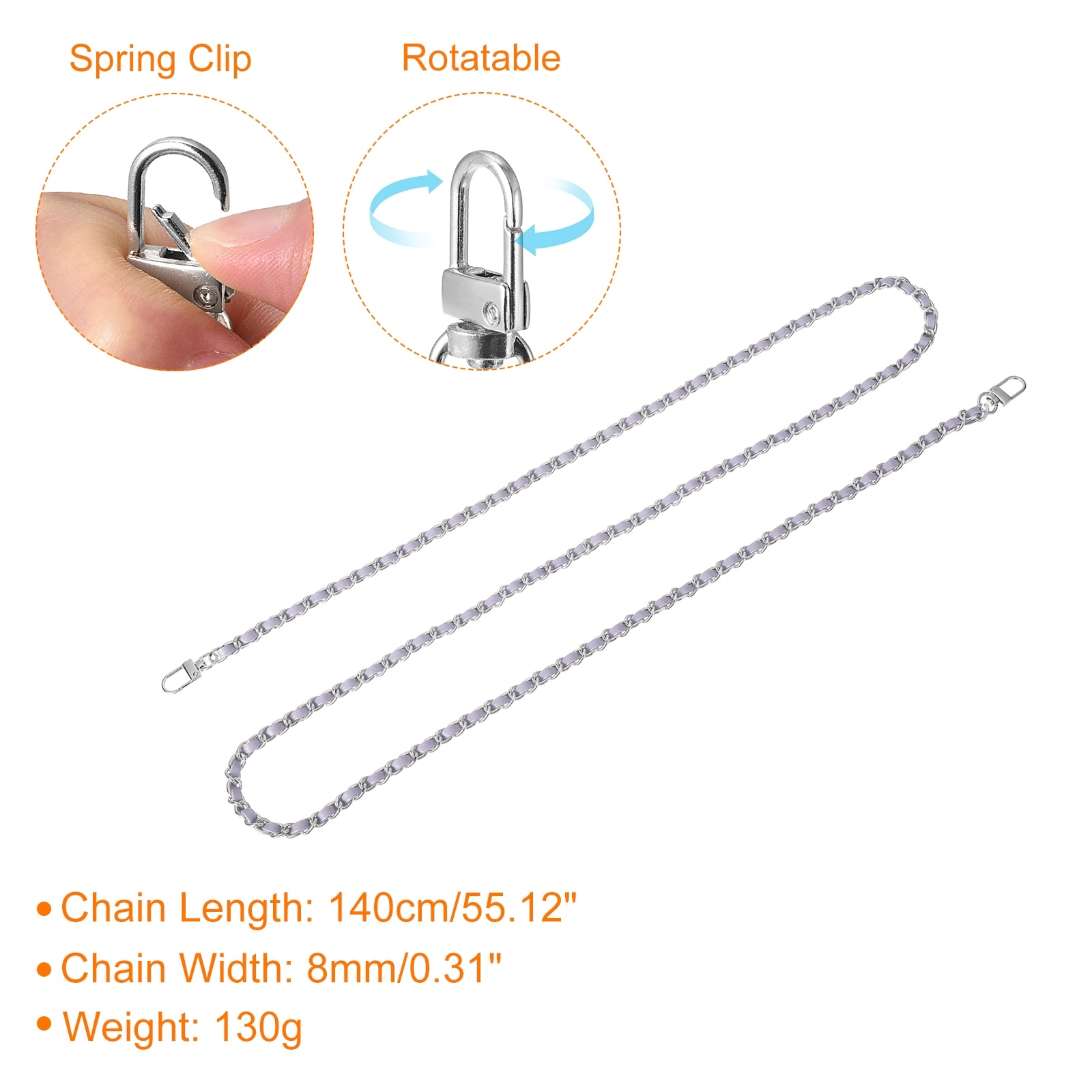 Purse Chain Strap, Leather Iron Flat Chain Strap with Buckles for Shoulder and Cross Body Bags Replacement Strap