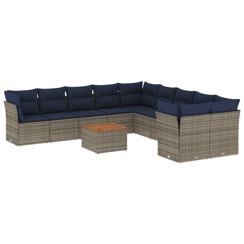 vidaXL Patio Sofa Set with Cushions Outdoor Furniture 11 Piece Poly Rattan - 24.4x 24.4x 27.2