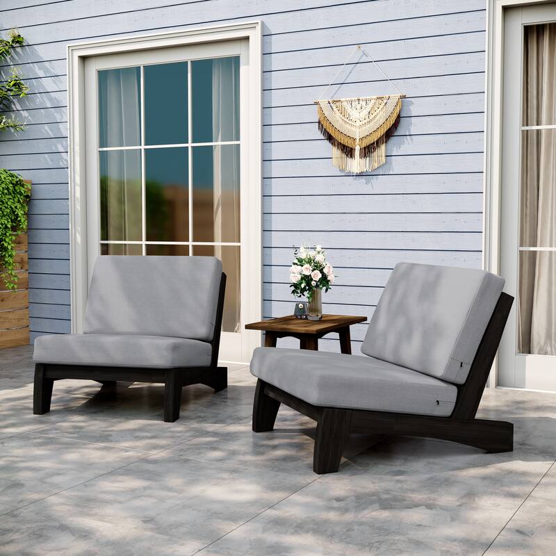 3-Piece Cushioned Acacia Wood Conversation Chair Set With Side Table - Grey