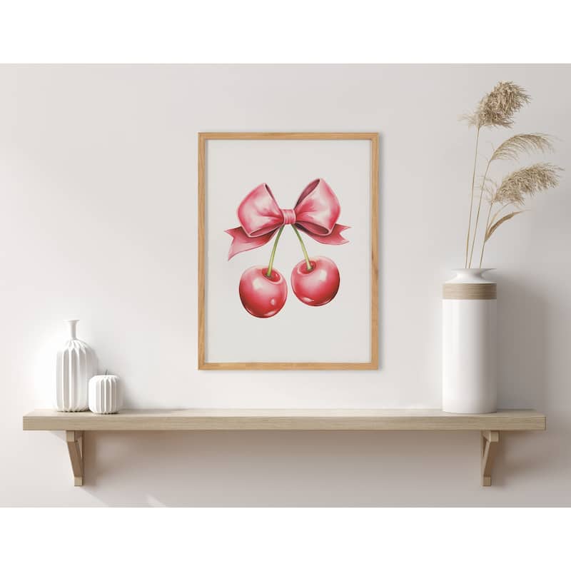 Kate and Laurel Gallery Coquette Preppy Retro Girly Red Pink Bow Cherries Print by The Creative Bunch Studio