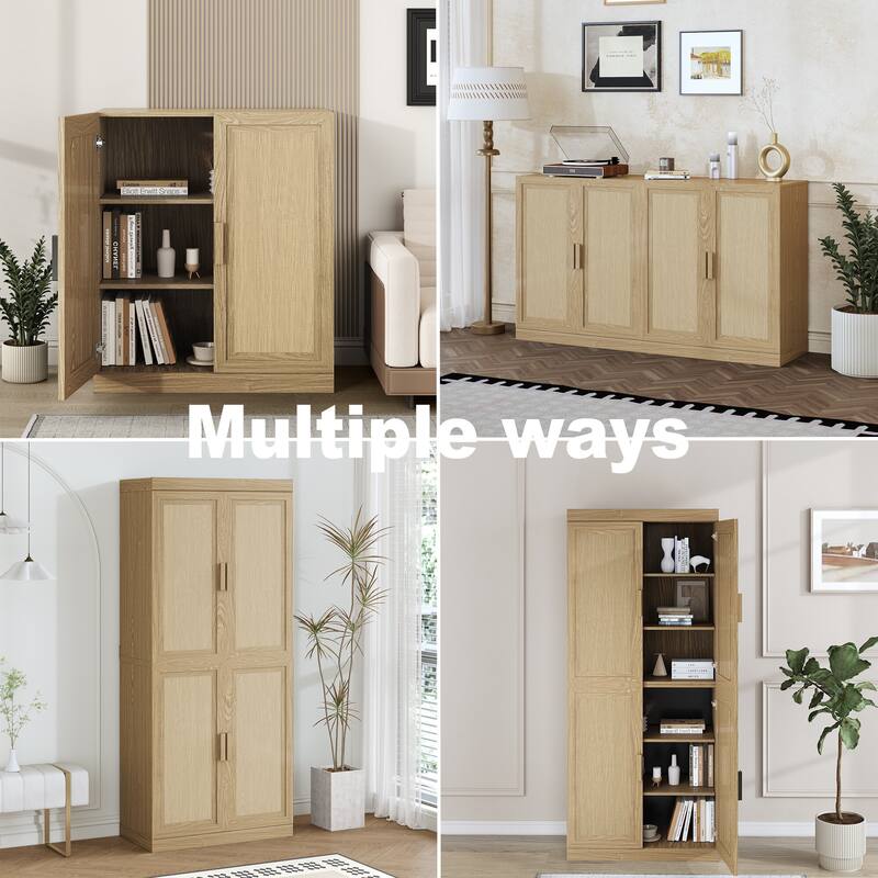 Modular Sideboard Cabinet with Storage Buffet Cabinet with Rattan Doors for Living Room Kitchen Dining Room Entryway