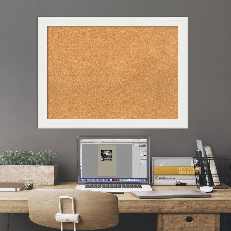 Vanity White Narrow Framed Cork Bulletin Memo Board