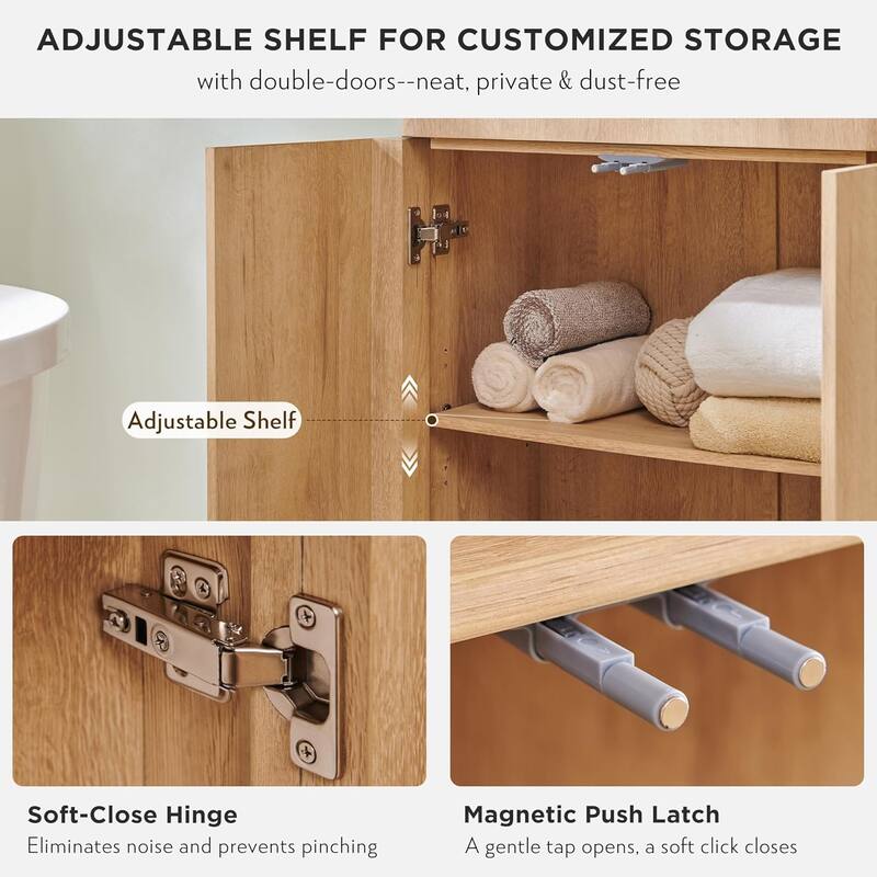 24" Modern Bathroom Storage Cabinet, Wide Cabinet For Living Room