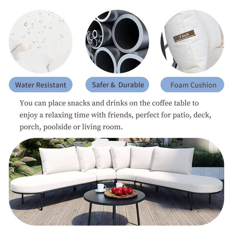 Outdoor Patio Half-Moon Sofa Set w/ Cushions, Coffee Table,All-Weather