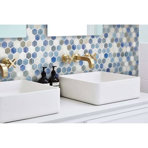 Apollo Tile 10 pack 10.8-in x 11.5-in Light Blue Hexagon Glossy Finish Glass Mosaic Floor and Wall Tile (8.63 Sq ft/case)