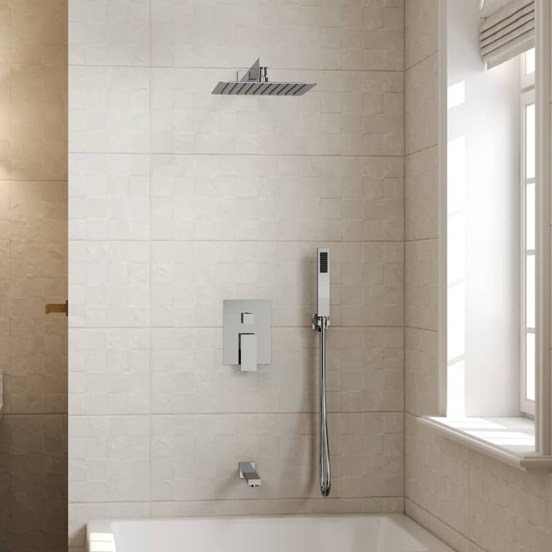 GRANDJOY 10" 3-in-1 Shower System with Rainfall Head, Handheld and Tub Spout, Pressure Balance Valve