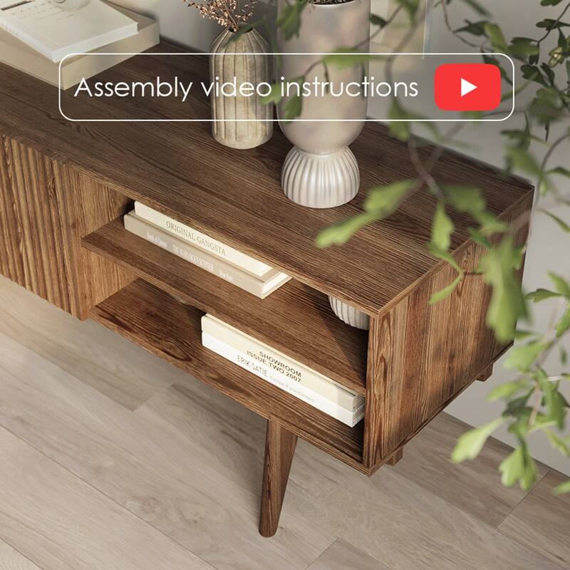 Living Skog Kelly TV Stand Console Fits TV's up to 65 in. with Wood Legs in Mid Century Modern Scandinavian Design