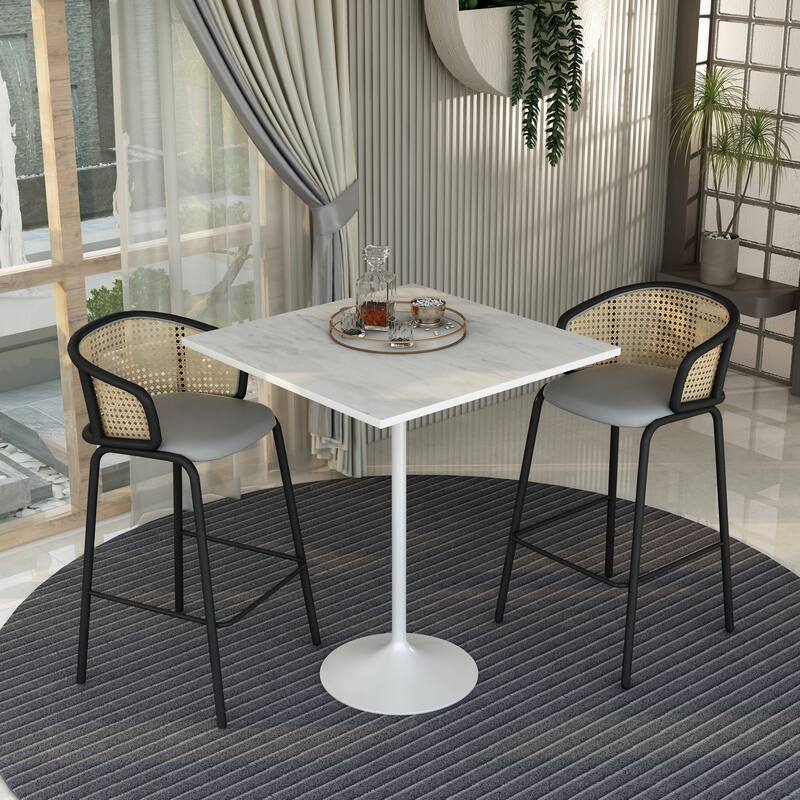 LeisureMod Verve Square Bar Dining Table with White Resin TableTop and White Steel Base for Kitchen & Dining Room