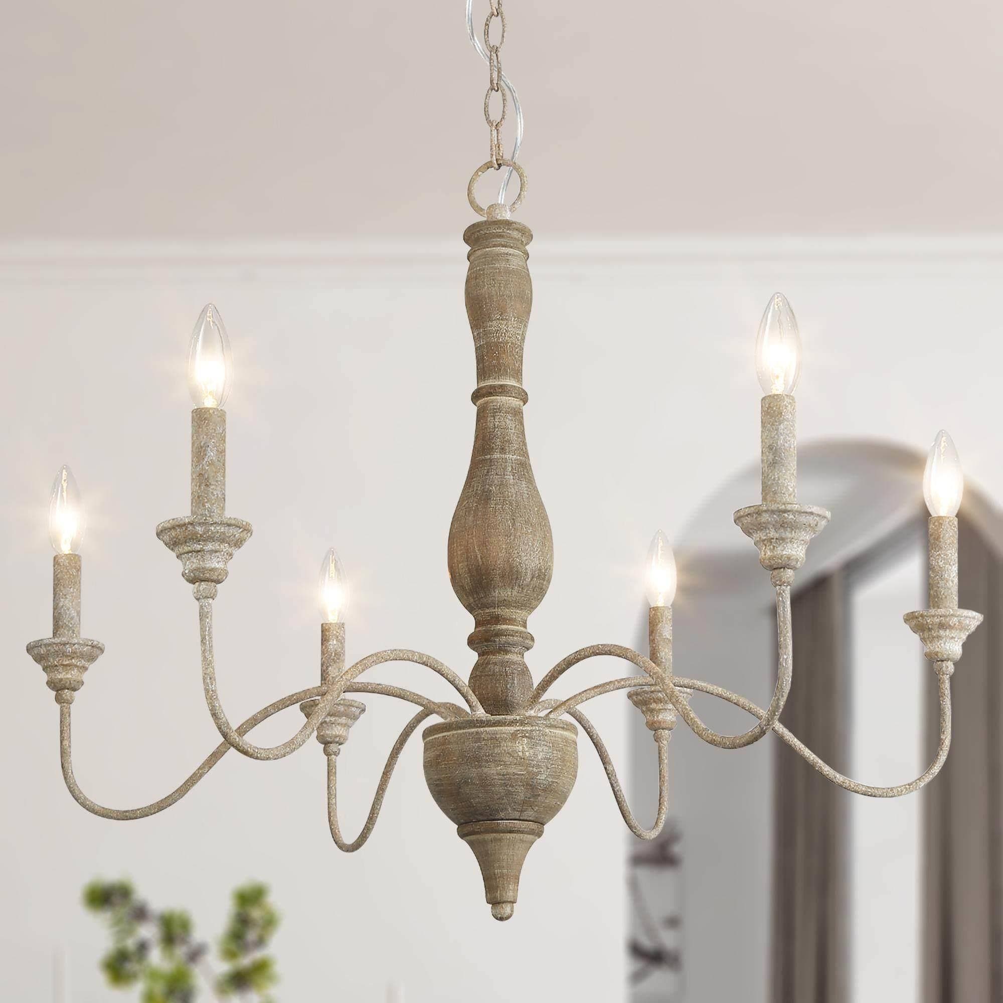 Farmhouse 6-Light Wood French Country Chandelier for Dining Living Room - D 29.5" x H 24.4"
