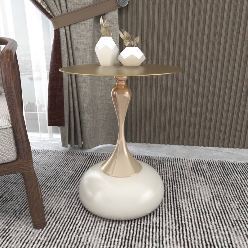 Savoy 18-Inch Round Side Table in Gold Stainless-Steel End Table with a Round Pedestal base
