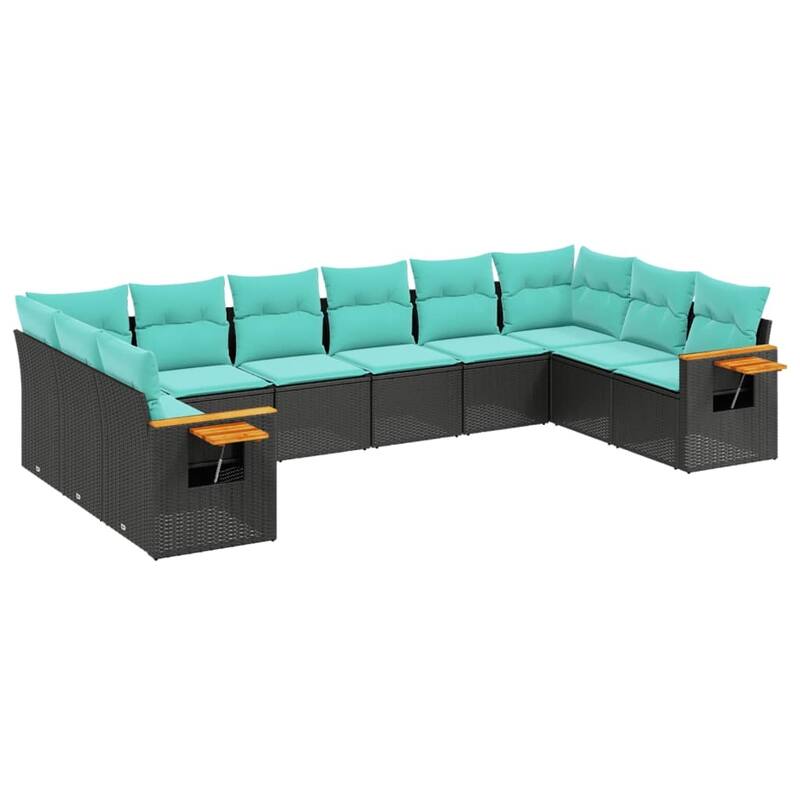 vidaXL 10 Piece Patio Sofa Set with Cushions Black Poly Rattan
