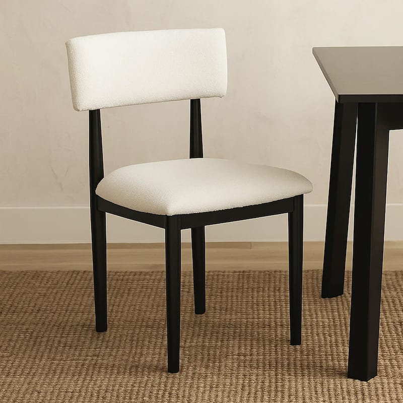Dae Dining Side Chair Set of 2, White Cushioned Seat, Black Wood Legs