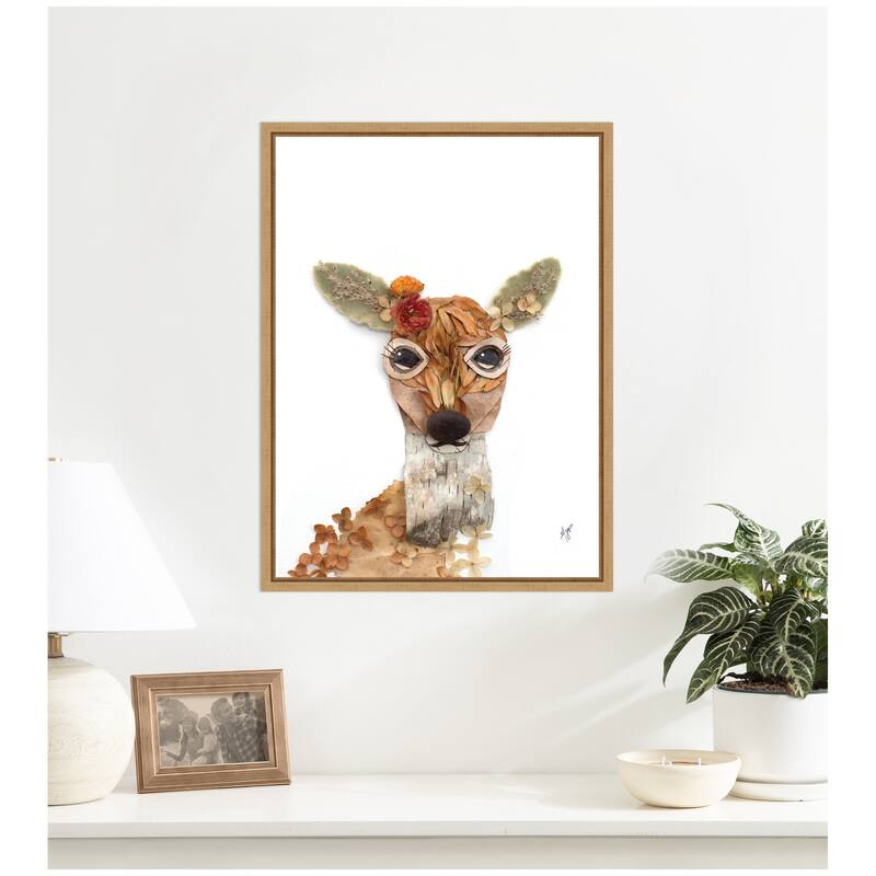 Kate and Laurel Deer with Flowers by Madeline Jeppesen Framed Canvas Wall Art Print