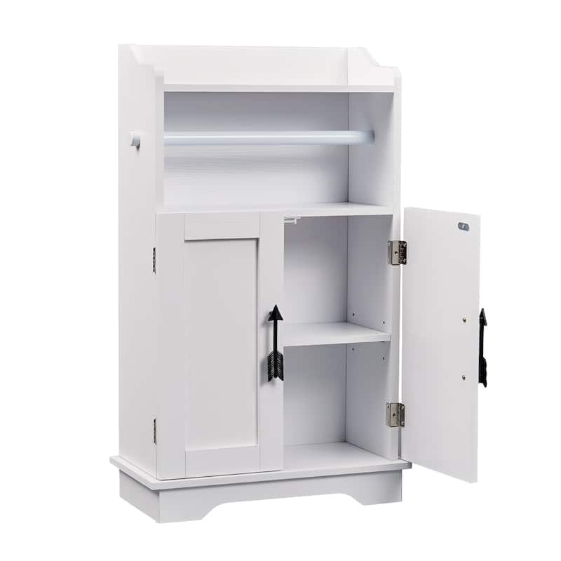 VECELO Bathroom Storage Cabinet, Wooden Floor Cabinet with 2 Doors and Toilet Roll Holder, Adjustable Shelf