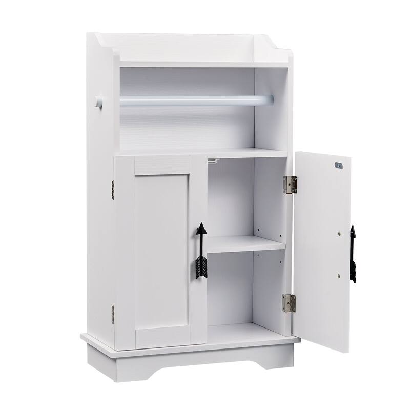 VECELO Bathroom Storage Cabinet Wooden Floor Cabinet with 2 Doors and Toilet Roll Holder Adjustable Shelf