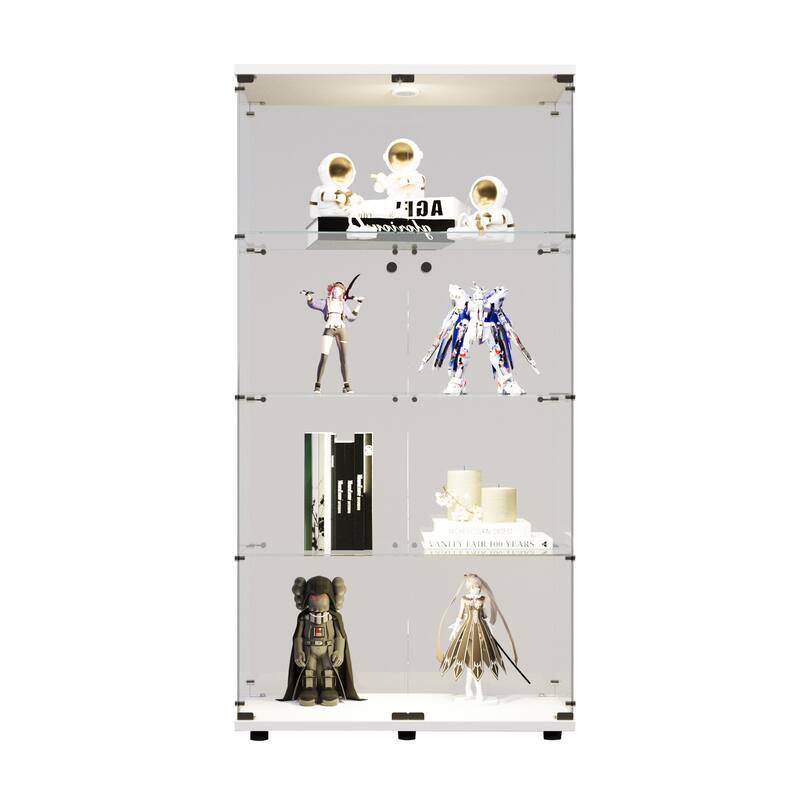 Two-door LED lights Glass Display Cabinet 4 Shelves with Door