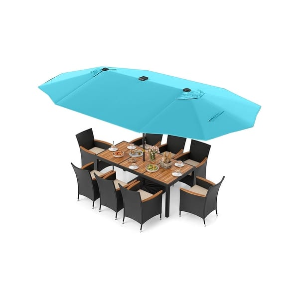 bed bath and beyond teal patio umbrella PURPLE LEAF 10' X 13' Offset Outoor Umbrella Turquoise Blue Entertain guests with an attractive piece of outdoor decor that also provides quality sun protection with this Patio Umbrella with Auto Tilt by Pure Garden 9' Solar LED Lighted Patio