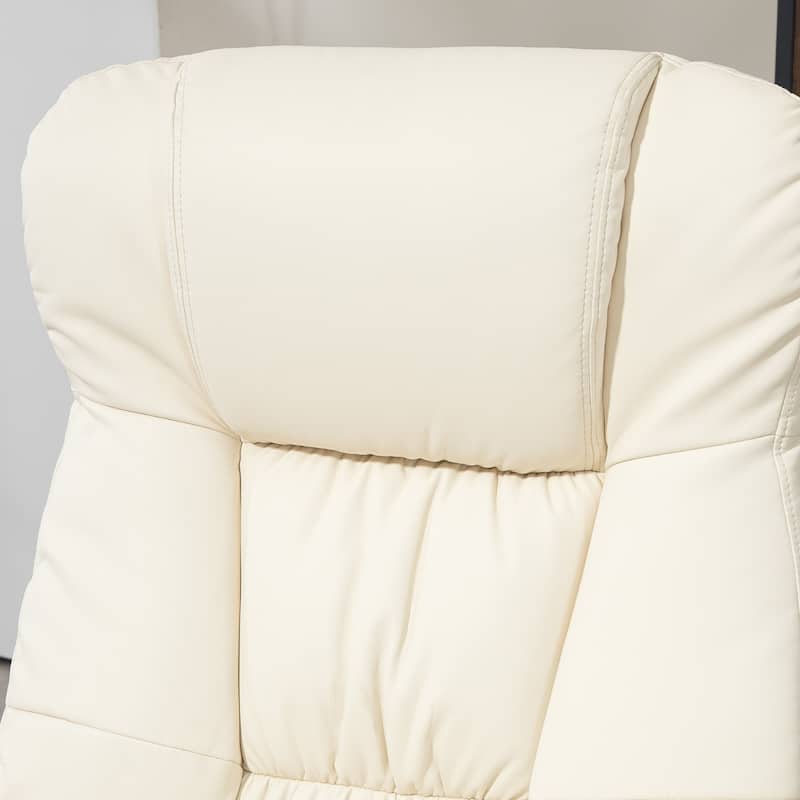 Cream White Adjustable Recliner Including Ottoman with Padded Seat and Flared Armrests Swivel Base