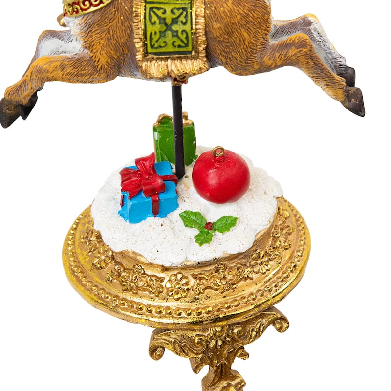 Set of 2 Gold Santa Reindeer Glittered Christmas Stocking Holders 9.5"