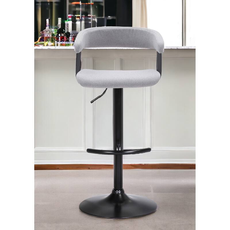 Light Gray and Black Fabric with Metal Swivel Adjustable Height Bar Chair - Light Gray