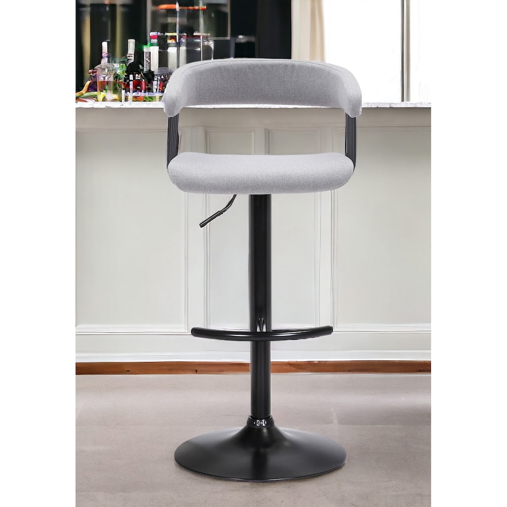 HomeRoots Light Gray and Black Fabric with Metal Swivel Adjustable Height Bar Chair
