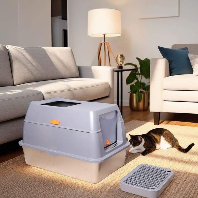 Extra Large Enclosed Stainless Steel Cat Litter Box Metal Litter Tray