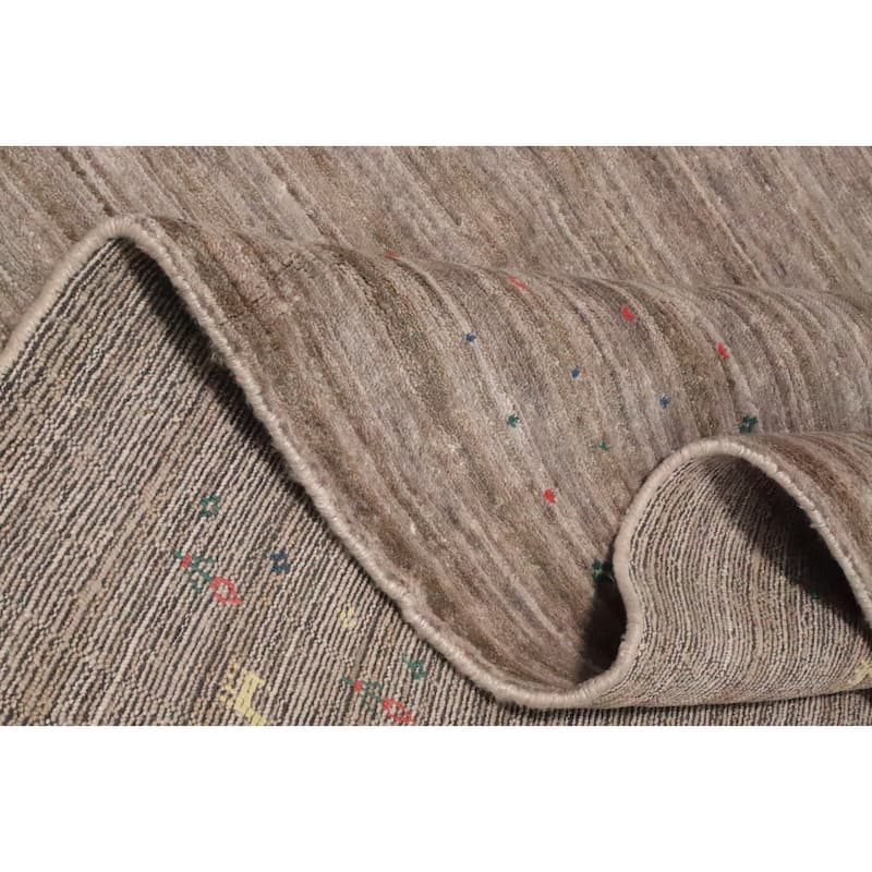 Hand Knotted Oriental Viscose Silk Carpet Tribal Animal Pictorial Beige & Ivories Gabbeh Area Rug - 12' 1'' X 8' 3''