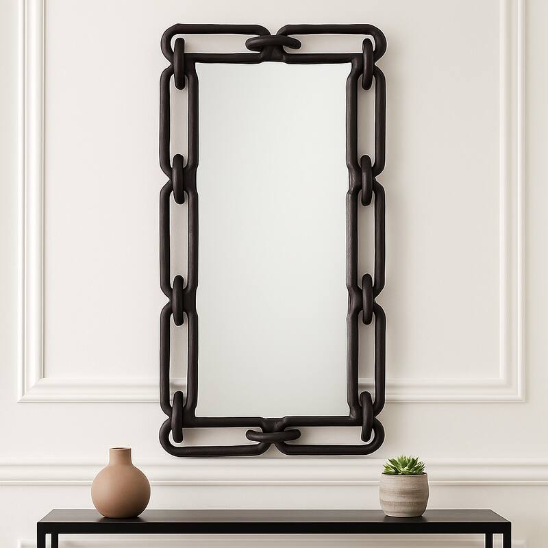 Rectangular Wall Mirror with Chain Link Design Frame - 48", Black - 48.0" - Black - 48.0"