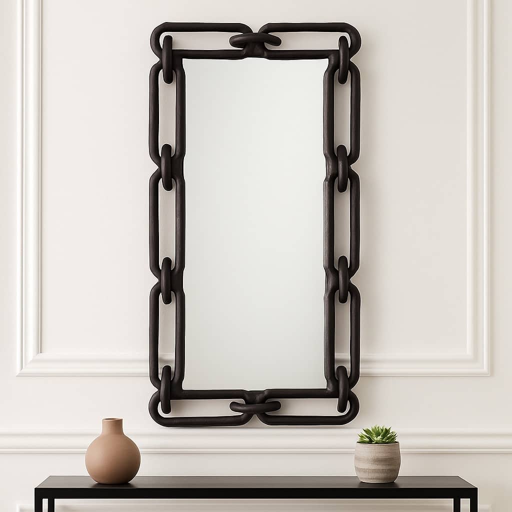 Rectangular Wall Mirror with Chain Link Design Frame - 48", Black - 48.0"