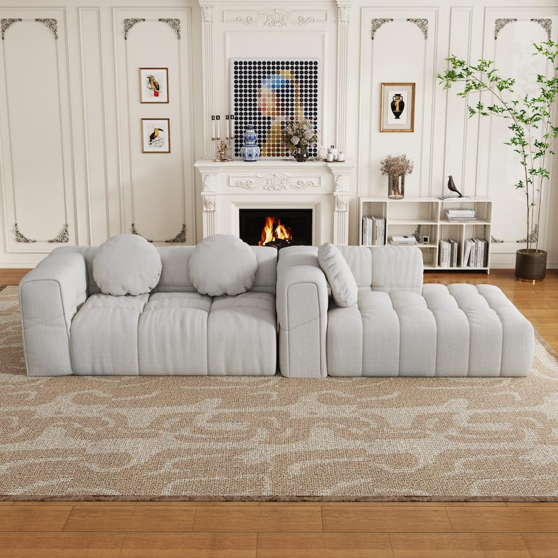 103" L-Shaped Chenille Sectional Sofa with Right Recliner & Pillows