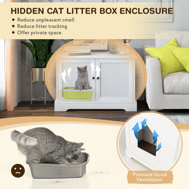 Costway Cat Litter Box Enclosure Furniture Hidden Cat Washroom with - See Details